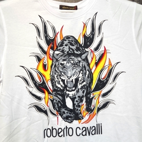 New Roberto Cavalli Tiger T-shirt Mens White XL - Picture 3 of 6